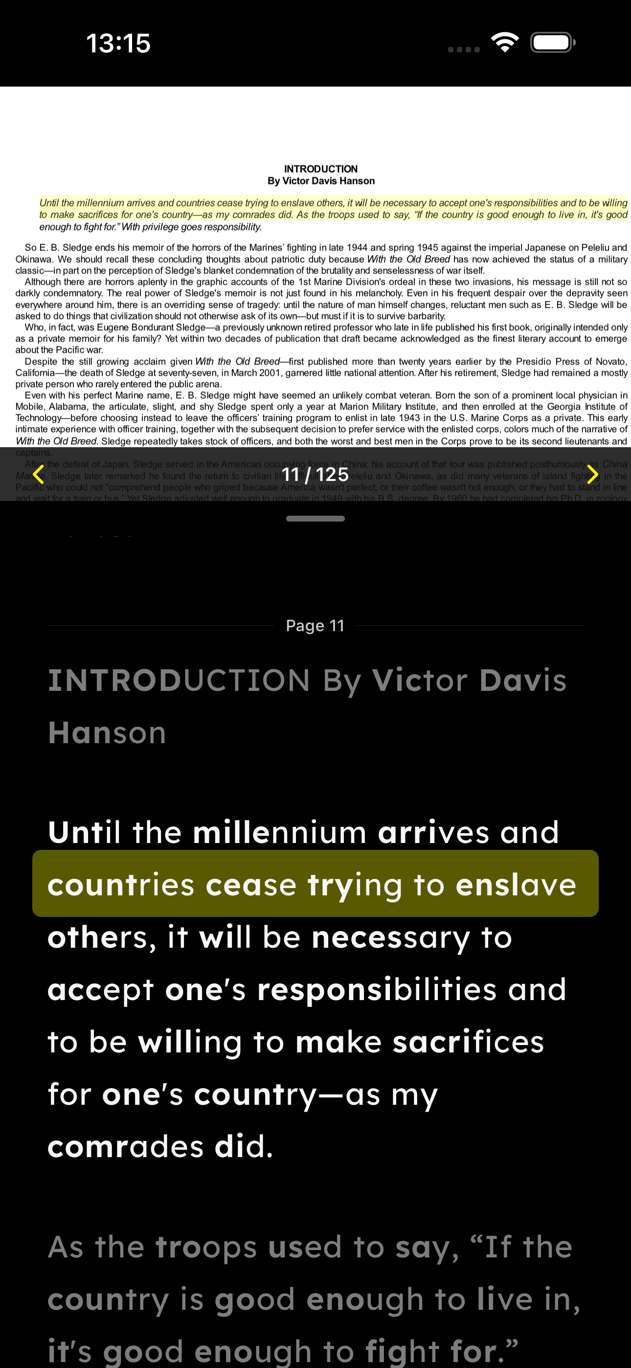 ClearRead PDF reading view with dark theme